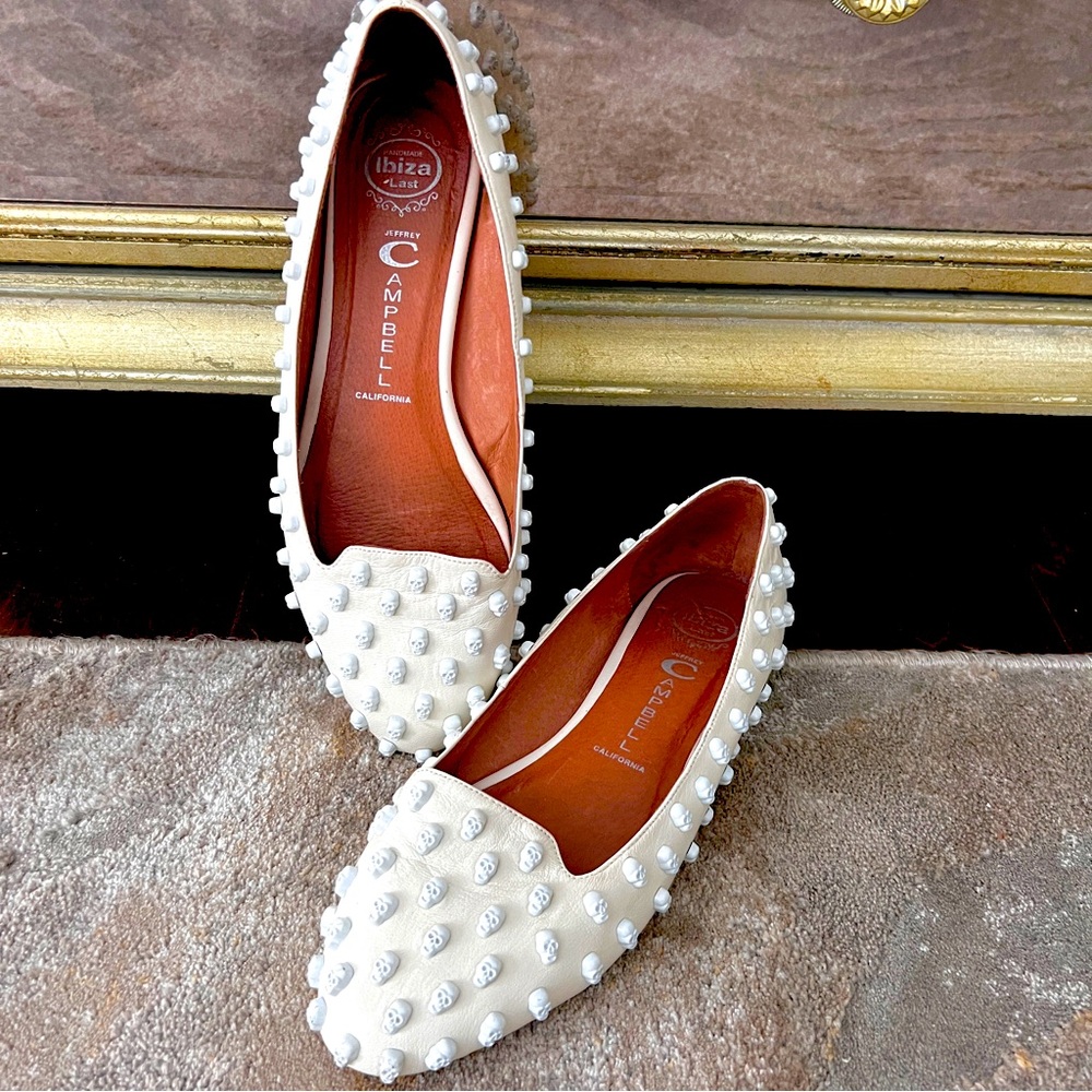 Jeffrey Campbell White Cream Skull Flats Shoes